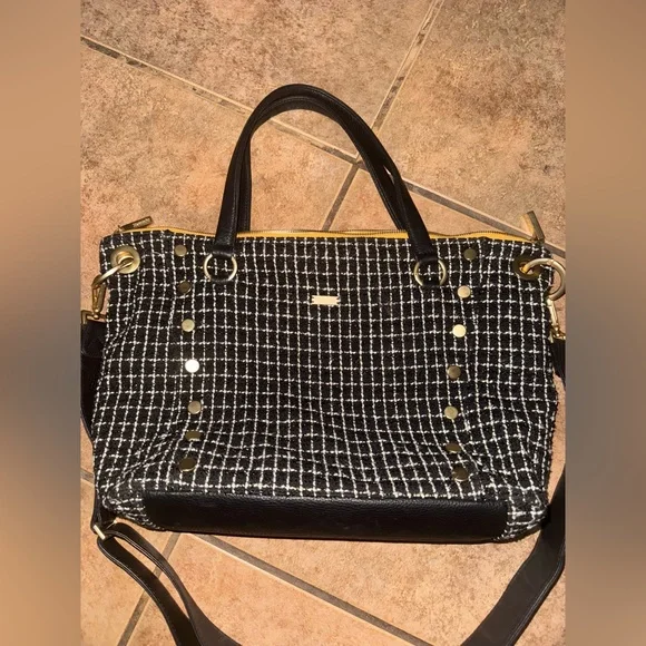 Hammitt Los Angeles Daniel Large Tote in Midnight Trellis Tweed Gold Black